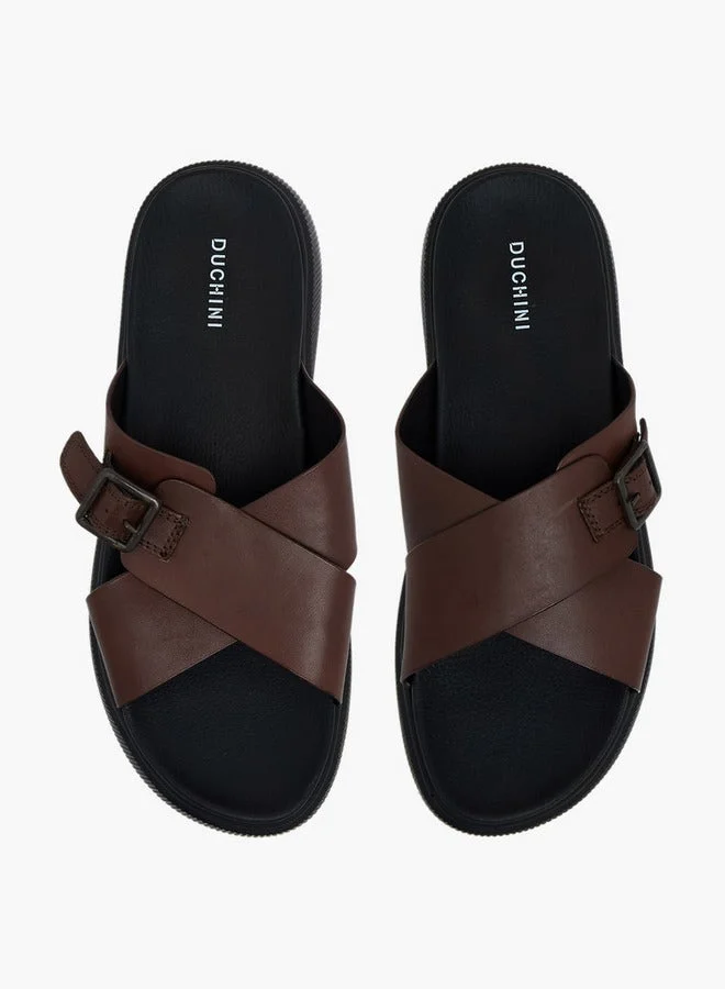 DUCHINI Men Leather Cross Strap Sandals